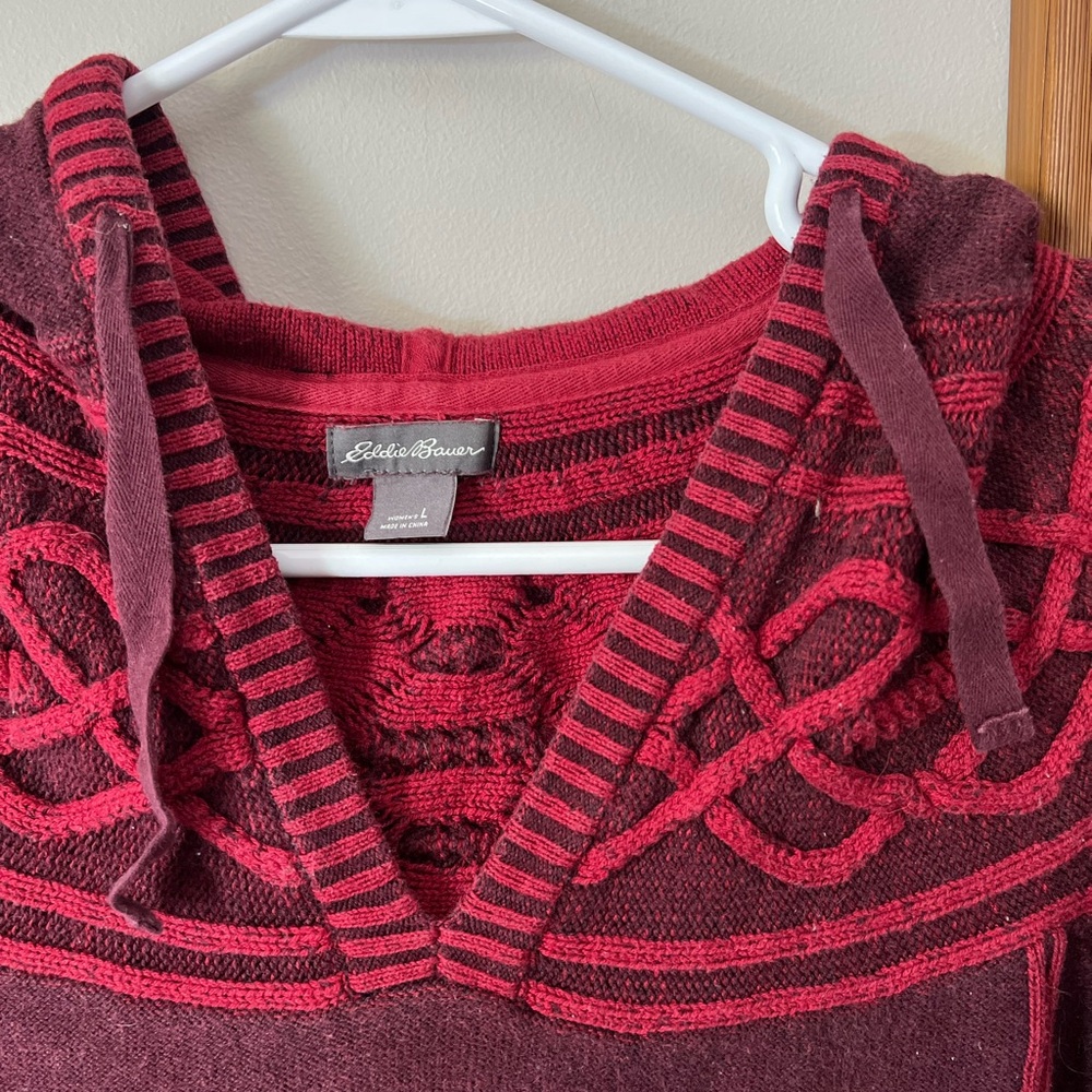 Eddie Bauer Burgundy and Red Knit Hooded Pullover - Picture 2 of 5